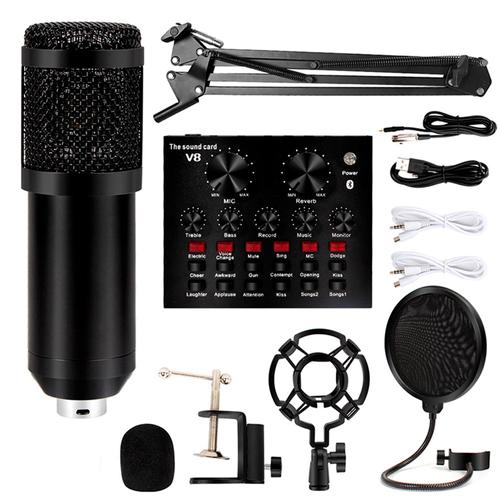 Micrófono Condenser MCC12 Computadora Streaming + Tarjeta de Sonido - 0
