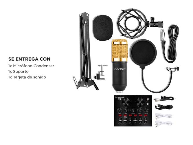 Micrófono Condenser MCC12 Computadora Streaming + Tarjeta de Sonido - 5