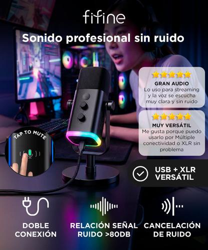 Microfono Gamer Fifine AM8 USB XLR Cardioide RGB  Cancelacion Ruido - 1