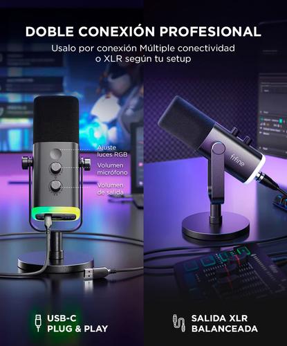 Microfono Gamer Fifine AM8 USB XLR Cardioide RGB  Cancelacion Ruido - 2