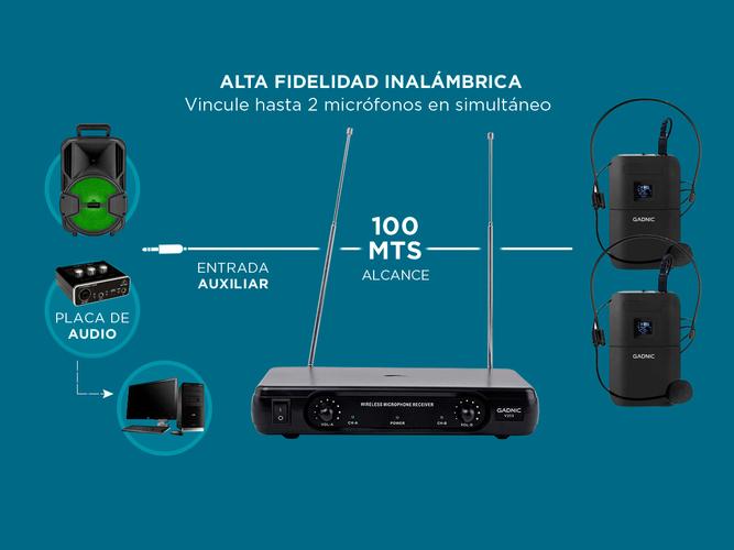 Micrófono Inalámbrico Vincha Gadnic 2CH  2 Mic Hasta 100mts Ideal Conferencias Outlet - 2