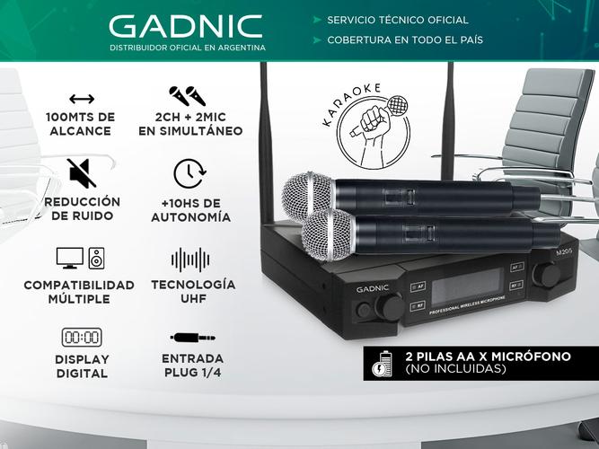 Micrófono Gadnic Inalámbrico Profesional de Mano 100mts 2CH 2Mic - 1
