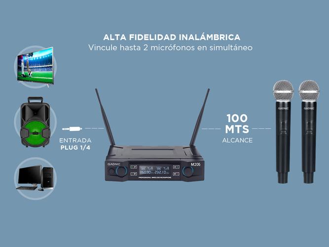 Micrófono Gadnic Inalámbrico Profesional de Mano 100mts 2CH 2Mic - 2