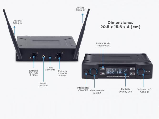 Micrófono Gadnic Inalámbrico Profesional de Mano 100mts 2CH 2Mic - 5