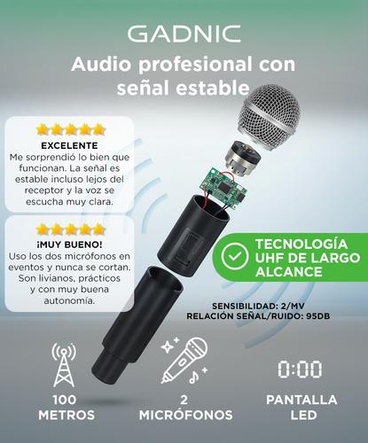Micrófono Gadnic Inalámbrico Profesional de Mano 100mts 2CH 2Mic - 1