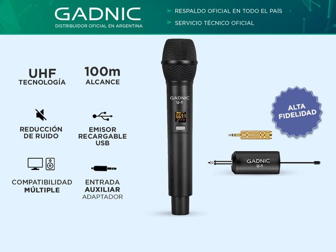 Microfono Inalámbiro Profesional UHF Gadnic U-1 - 1