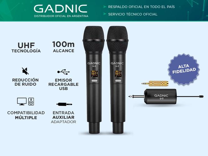 Microfono Inalámbiro Profesional UHF Gadnic U-2 - 1