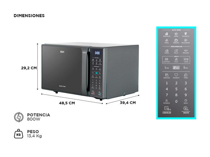 Microondas Digital BGH 23 litros ECO B223DS20 con Grill - 5