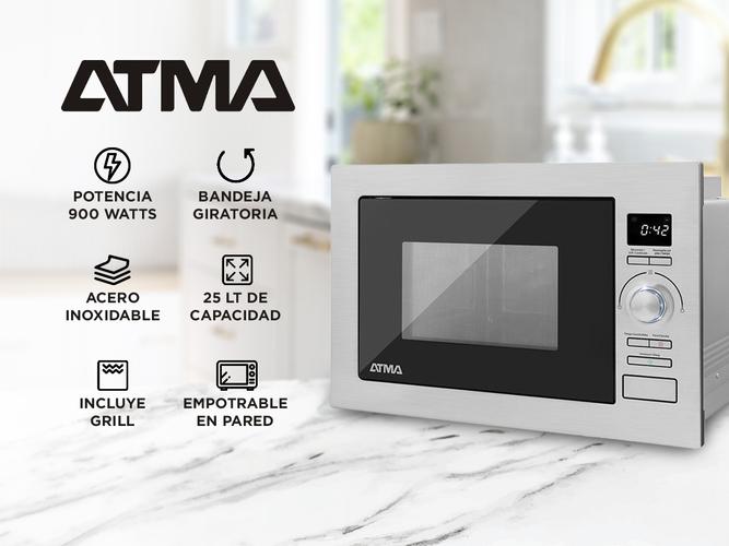 Microondas Atma con Grill Acero Inoxidable 25 Lts 900W  - 1