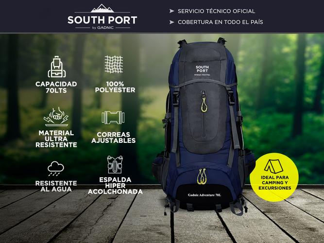 Mochila de Mochilero South Port By Gadnic 70Lt Ideal Camping Trekking Super Resistente - 1