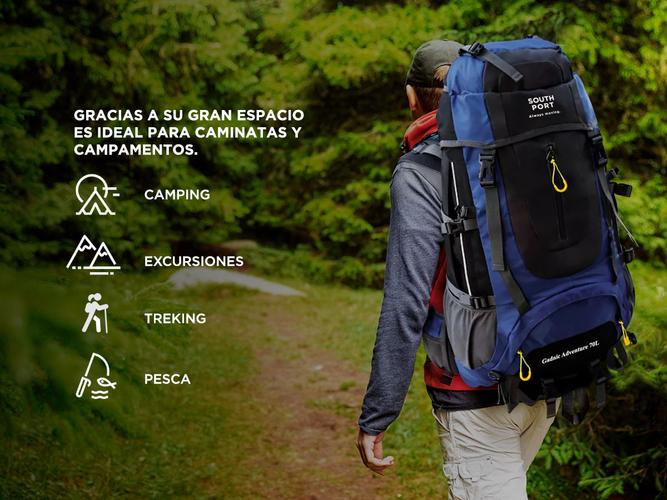 Mochila de Mochilero South Port By Gadnic 70Lt Ideal Camping Trekking Super Resistente - 3
