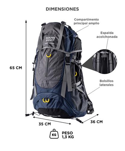 Mochila de Mochilero South Port By Gadnic 70Lt Ideal Camping Trekking Super Resistente - 5