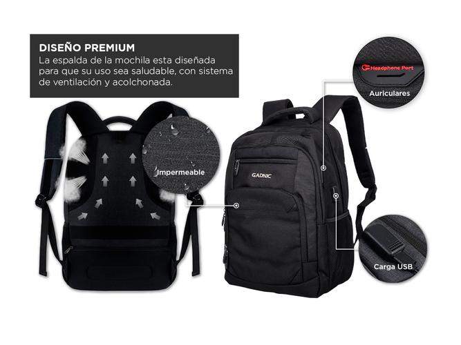 Mochila Impermeable Gadnic Portanotebook y Cierre Antirrobo  - 2