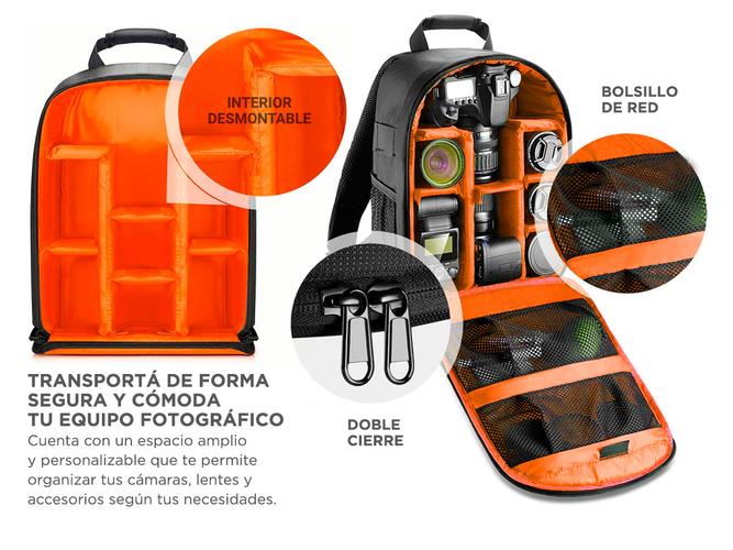 Mochila Para Cámara Fotográfica Gadnic MCAM164 Impermeable Con Divisiones  - 3