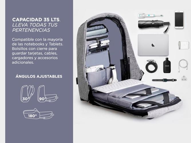 Mochila Antirrobo Gadnic 35 Litros Porta Notebook Tela Anti Cortes Puerto USB - 2