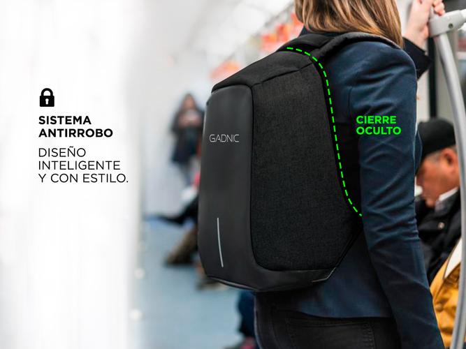 Mochila Antirrobo Gadnic 35 Litros Porta Notebook Tela Anti Cortes Puerto USB - 3