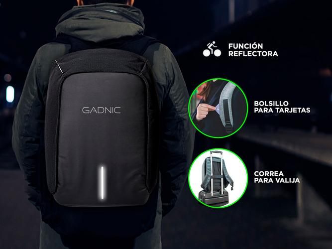 Mochila Antirrobo Gadnic 35 Litros Porta Notebook Tela Anti Cortes Puerto USB - 5