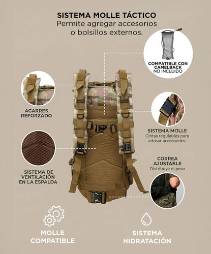 Mochila Táctica Gadnic 45Lts Militar Compartimentos Varios - 3
