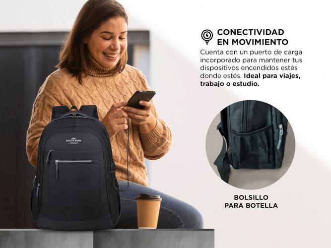 Mochila Urbana South Port Con Puerto De Carga USB - 3