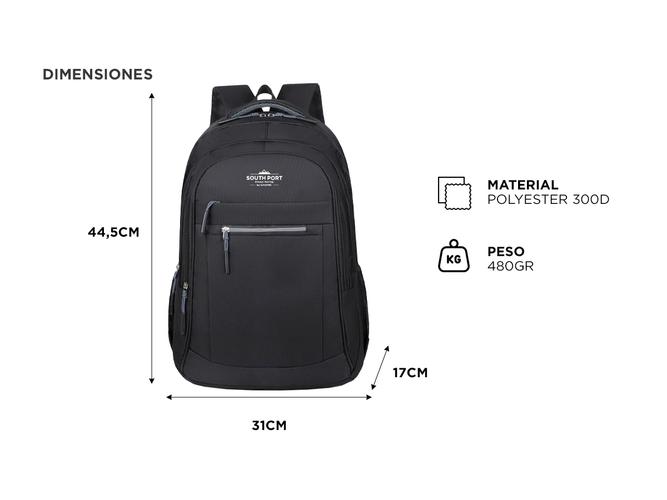 Mochila Urbana South Port Con Puerto De Carga USB - 4