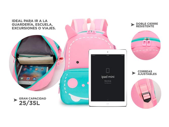 Mochila Escolar Hipopótamo Para Niños  - 2
