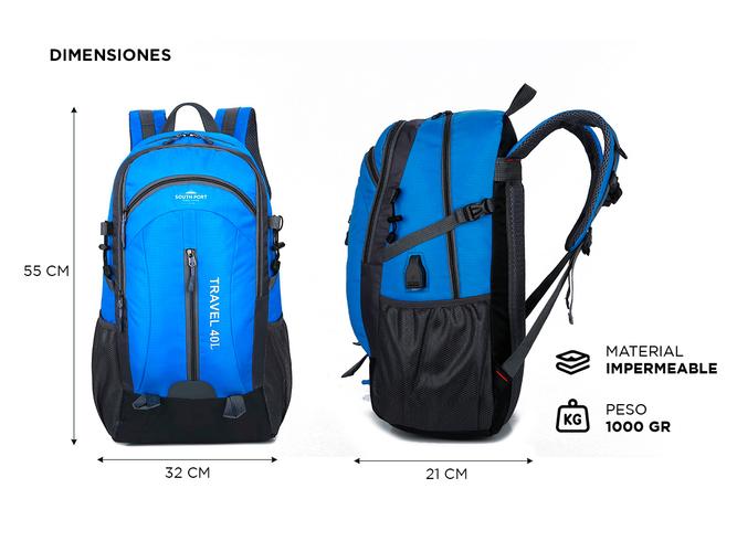 Mochila Deportiva South Port Para Viaje Trekking - 3