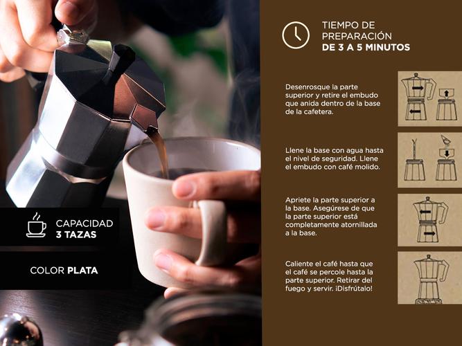 Cafetera Gadnic Moka Express manual plateada italiano  3 Tazas - 4