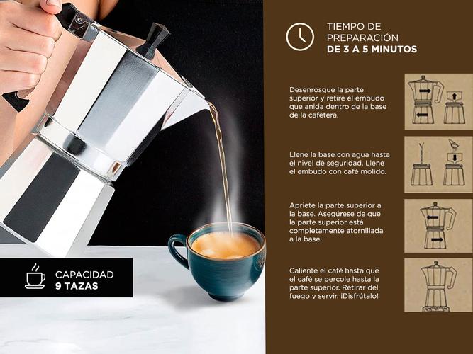 Cafetera Gadnic Moka Express manual plateada italiano  9 Tazas - 3