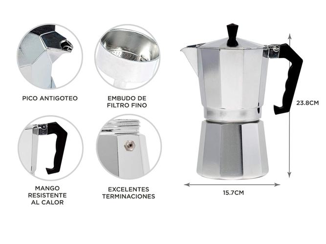 Cafetera Gadnic Moka Express manual plateada italiano  9 Tazas - 4