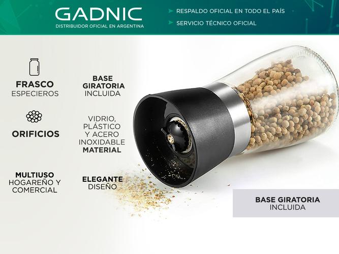 Pimentero Molinillo De Mano Gadnic M5L Pimienta Sal Vidrio - 1