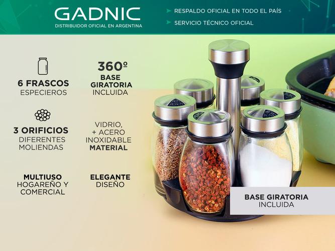 Condimentero Set x6 Especiero Gadnic Base Giratoria Frascos de Vidrio  - 1