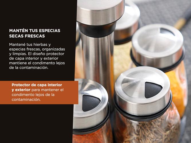 Condimentero Set x6 Especiero Gadnic Base Giratoria Frascos de Vidrio  - 2