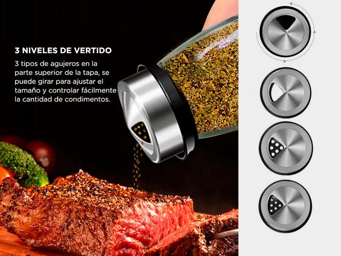 Condimentero Set x6 Especiero Gadnic Base Giratoria Frascos de Vidrio  - 3