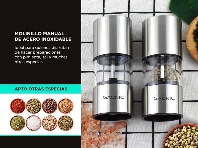  Molinillo Manual Gourmet Pimentero y Salero Acero Inoxidable - 2