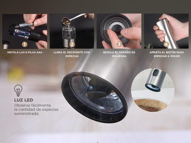 Molinillo Pimentero Electrico gadnic a Pila con luz Led - 2