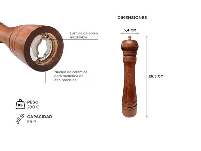 Molinillo Pimentero de Madera Gadnic 26cm Molienda Manual - 3
