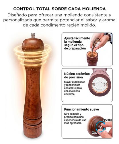 Molinillo Pimentero de Madera Gadnic 26cm Molienda Manual - 2