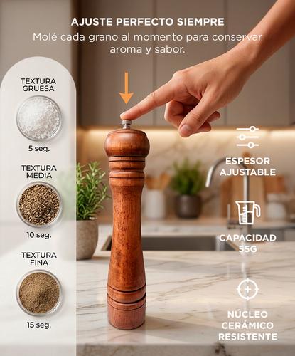 Molinillo Pimentero de Madera Gadnic 26cm Molienda Manual - 3