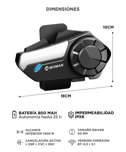 Intercomunicador Moto Moman H2S 25h Batería 1000m Cancelación Ruido Impermeable  - 5