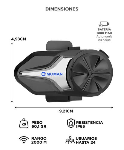 Intercomunicador Moto Moman CP-X Cancelacion de ruido Activo 2000mts rango 24 Personas - 5