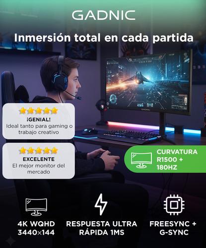 Monitor Gamer Curvo Gadnic X-Micro 34 180Hz QHD RGB - 1