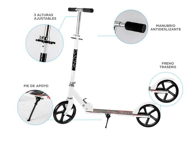 Monopatín Gadnic City Plegable de Alumino Niños y Adultos Hasta 90kg Ruedas 200mm - 3