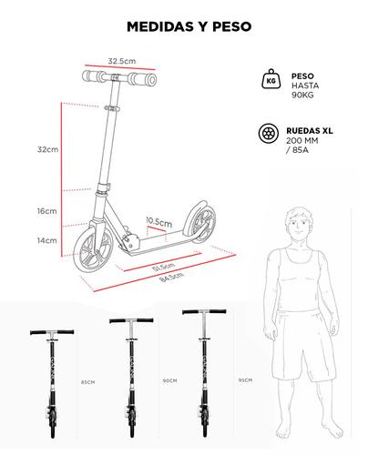 Monopatín Gadnic City Plegable de Alumino Niños y Adultos Hasta 90kg Ruedas 200mm - 5