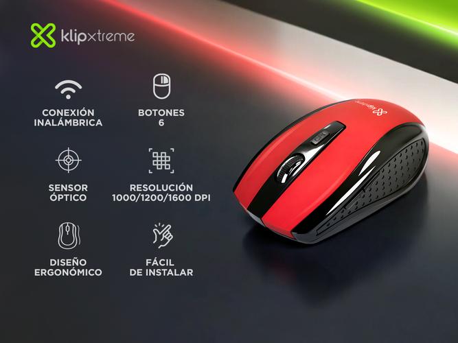 Mouse KlipXtreme Klever Inalámbrico 6 Botones Rojo - 1