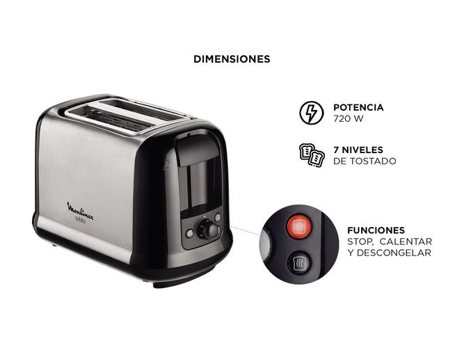 Tostadora Moulinex Subito 3 7 Niveles 720W Descongela Acero Lt2608ar - 4