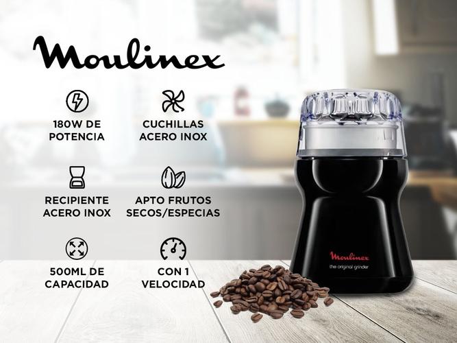 Molinillo de Cafe Moulinex Electrico Frutos Secos 500ml 3 Niveles 180W Acero Inox - 1