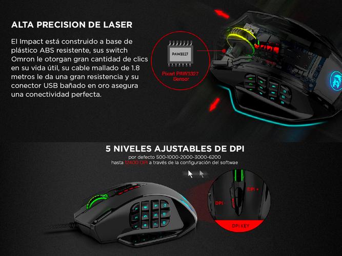 Mouse Gamer Redragon M908 Impact 12 botones programables RGB Chroma - 3