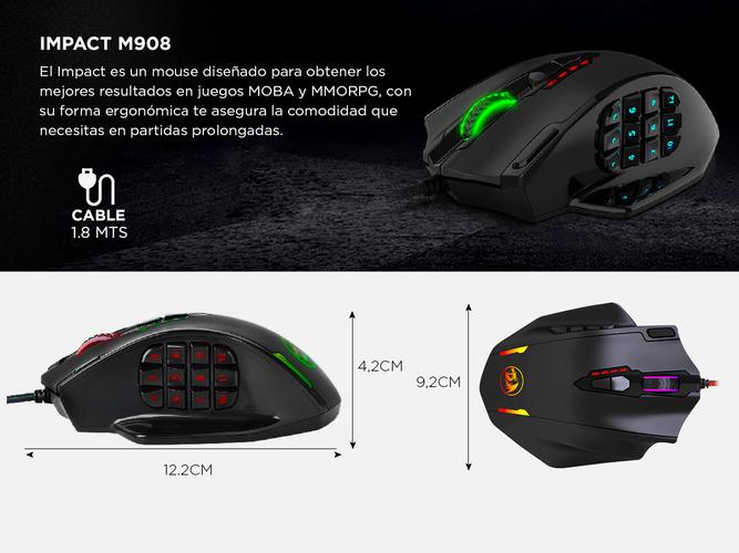 Mouse Gamer Redragon M908 Impact 12 botones programables RGB Chroma - 5
