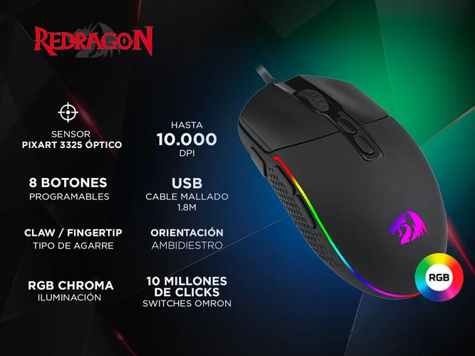 Mouse Gamer Redragon Invader M719 RGB 10000 dpi 8 botones - 1