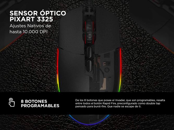 Mouse Gamer Redragon Invader M719 RGB 10000 dpi 8 botones - 2